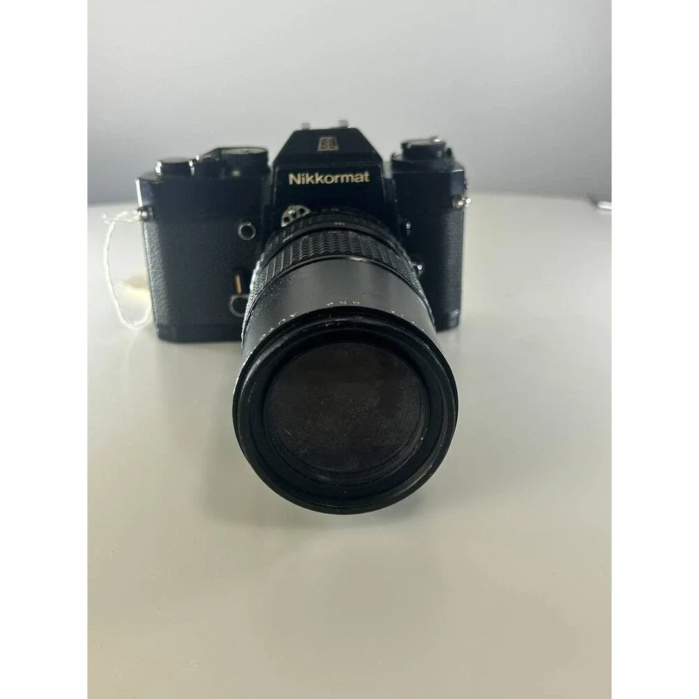 UNTESTED AS-IS Nikkormat EL Black SLR Camera Body + Auto Makinon 80-200mm Lens